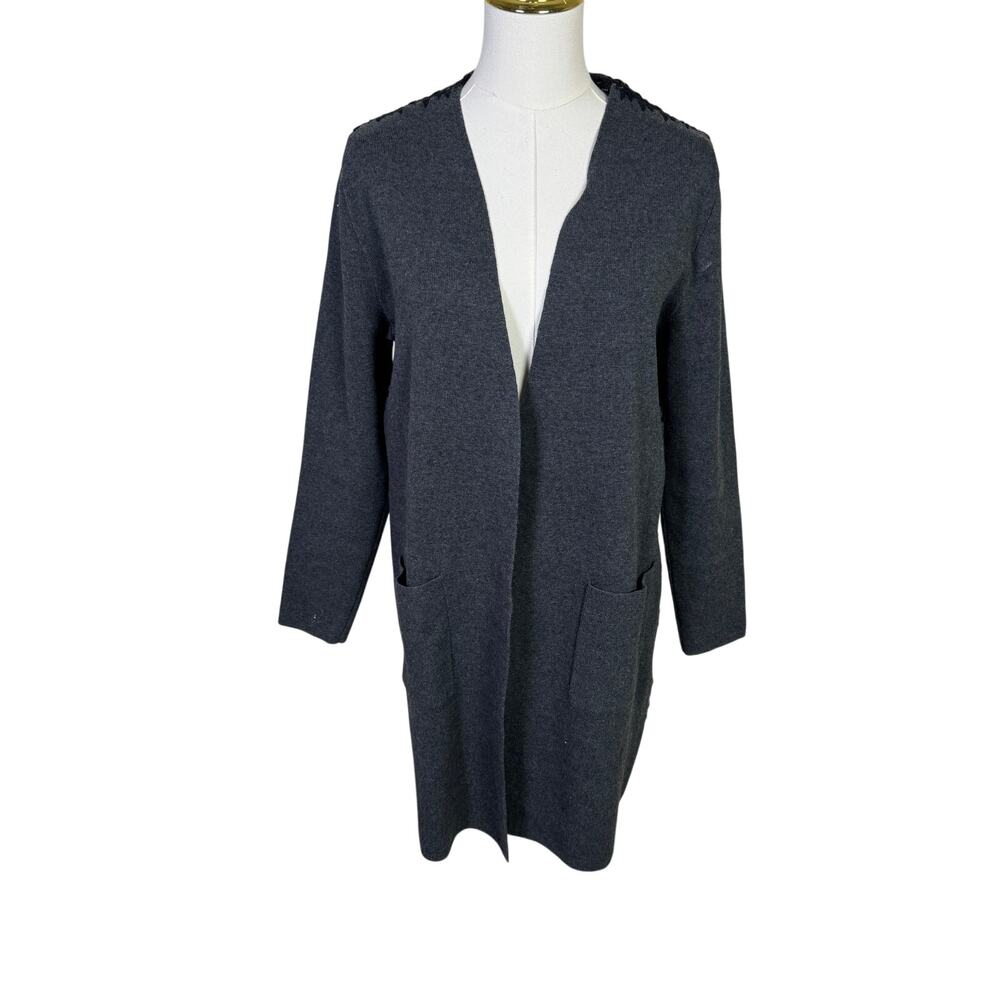 Apt 9 Long Gray Open Front Long Sleeve Pockets Cardigan Sweater US Womens M